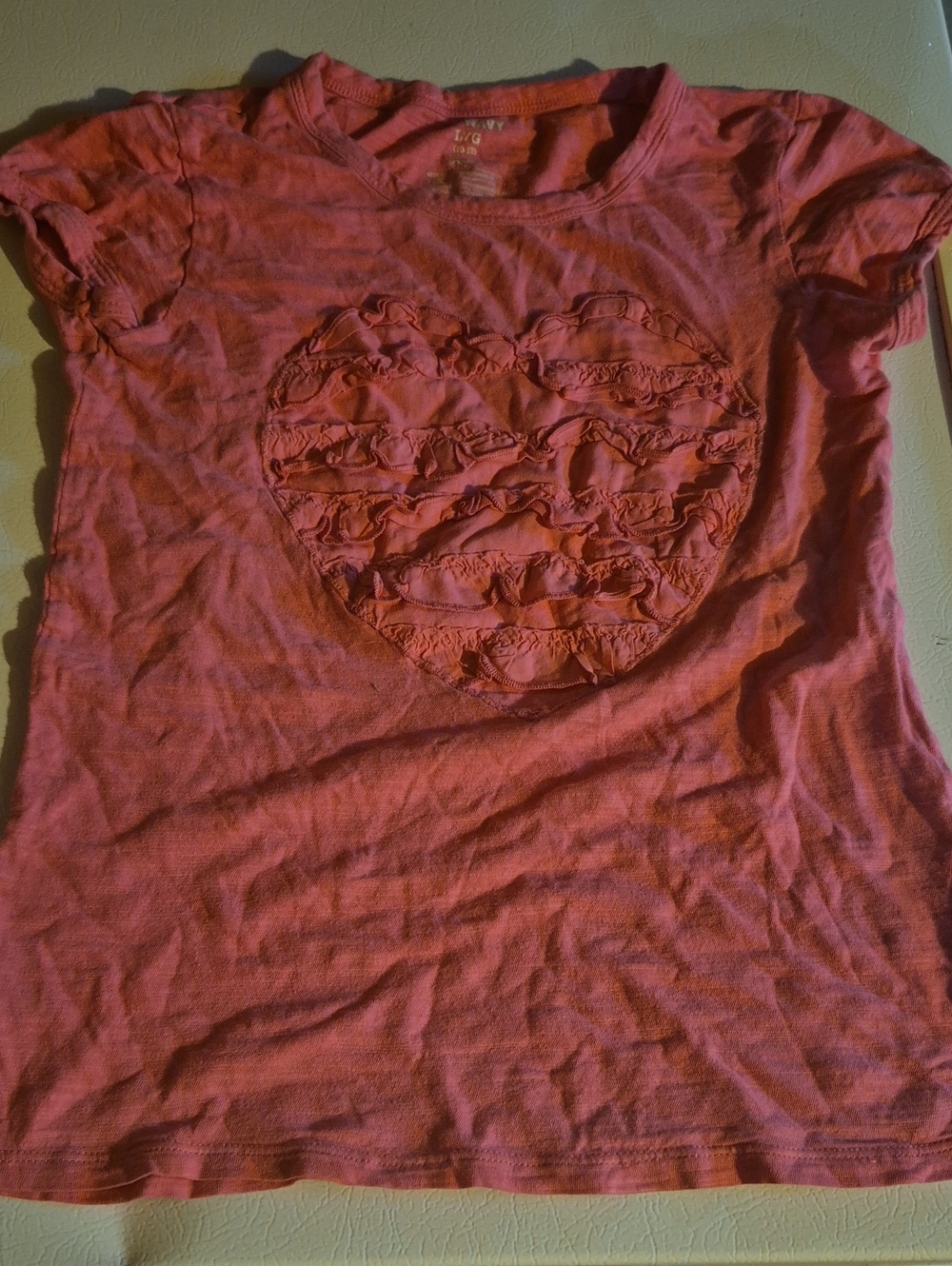 Old Navy Pink Ruffle Heart Short Sleeve Tee
